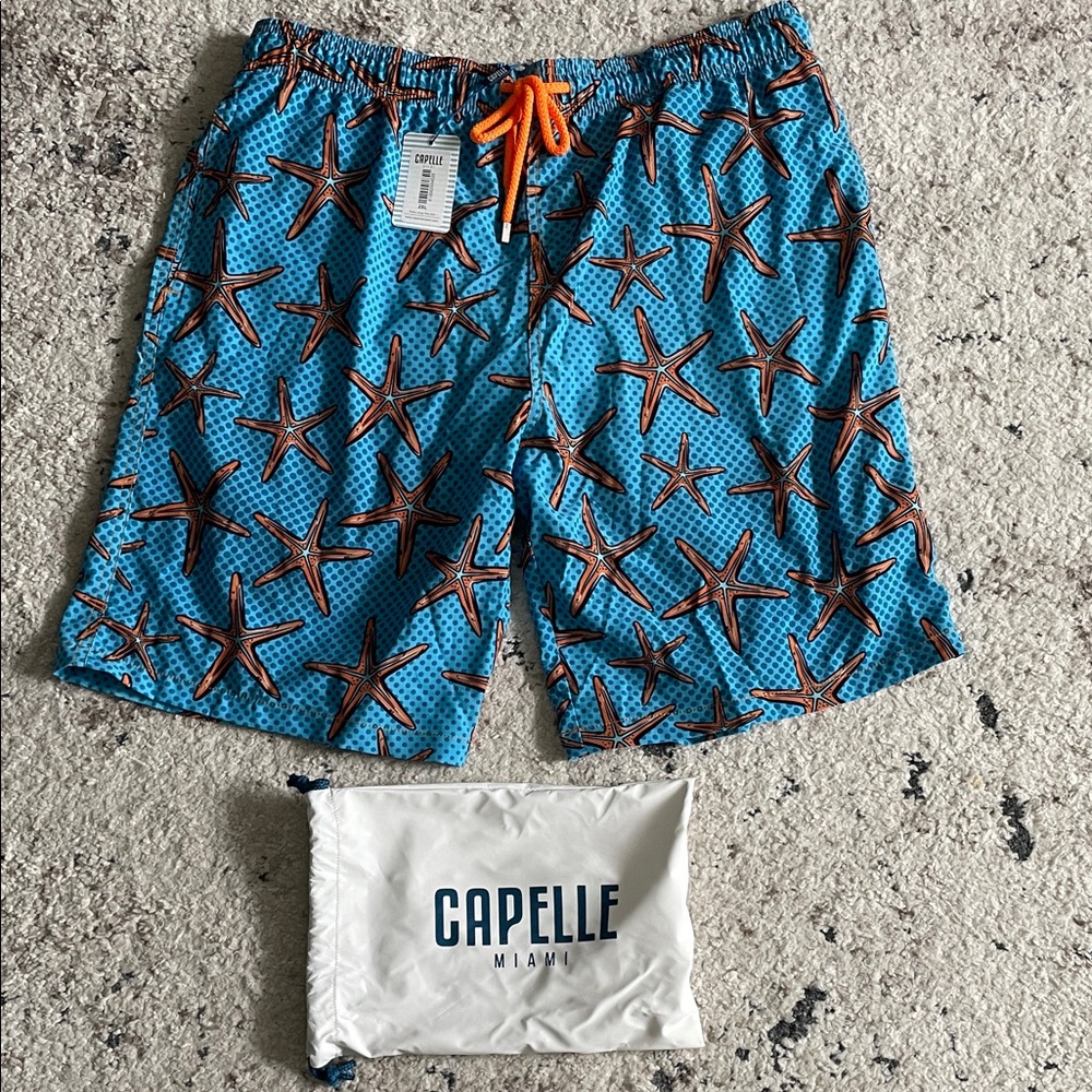 BRAND NEW! CAPELLE MIAMI MENS SWIM SHORTS! 2XL! With Tags! Starfish Blue!